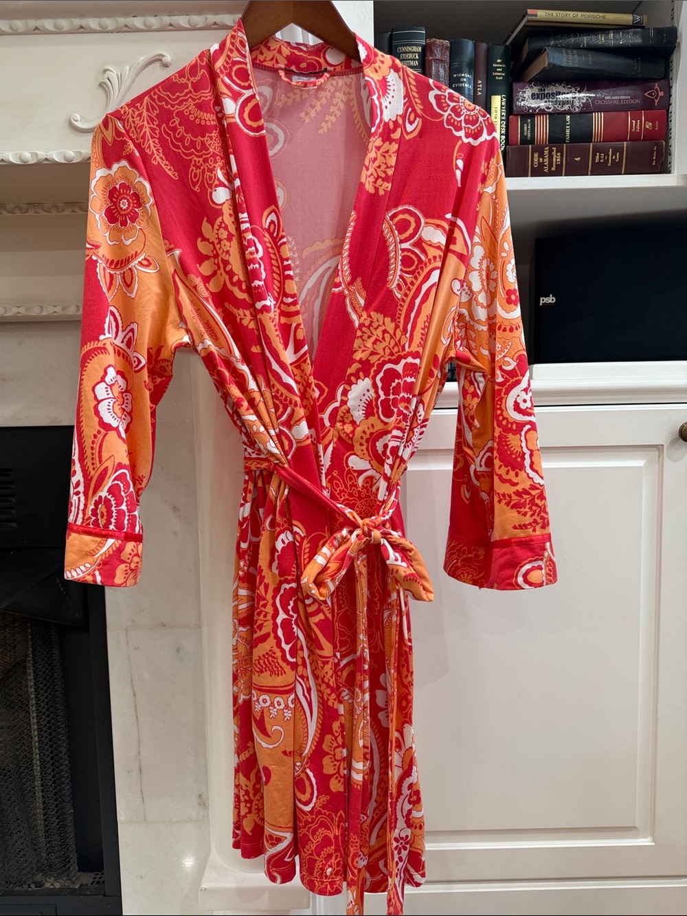 Boho Paisley Floral Kimono Wrap Robe Linea Donatello L XL Red Orange Lounge